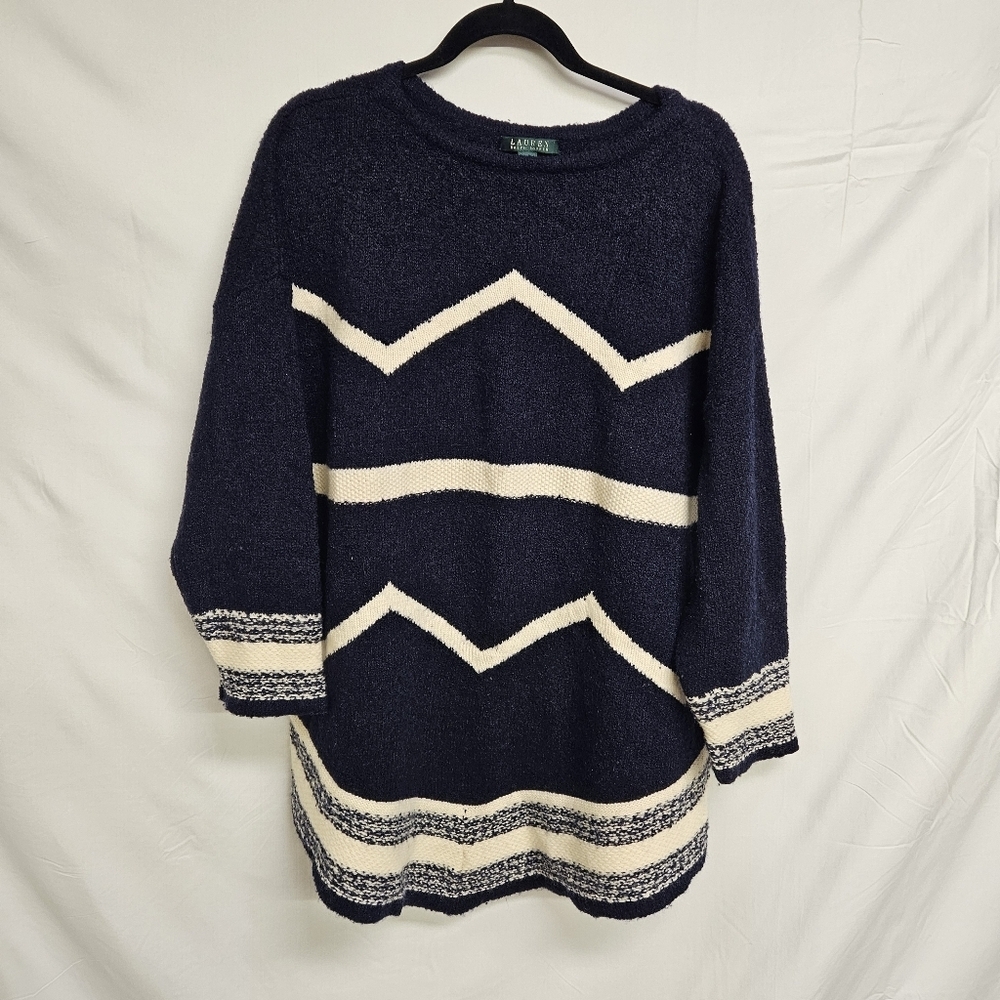 Lauren Ralph Lauren Vintag Aztec Southwestern Sweater Women's 3X Navy Blue White